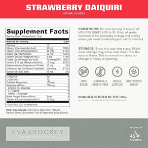 MTN OPS Ignite Lite Energy Drink Powder Gluten Free Nitric Oxide Supplement Drink Mix L Arginine L Citrulline Caffeine &amp Nootropic Sugar Free Drink Mix 45 Servings Strawberry Daiquiri Flavor