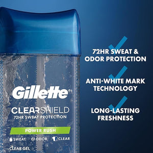 Gillette Antiperspirant and Deodorant for Men 72hr Sweat &amp Odor Protection Long Lasting Freshness Anti-White Mark Technology Clear Gel Power Rush Scent 3.8 oz (Pack of 3)