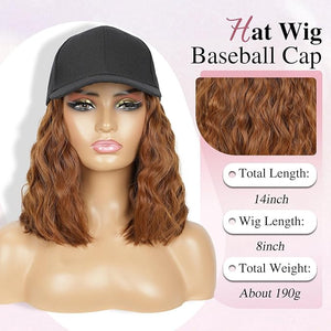HANYUDIE Hat Wig for Women Wig Cap with Curly Hair Extensions Hat with Hair Wave Adjustable Baseball Cap Wigs