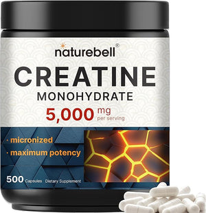 NatureBell Creatine Monohydrate Capsules 5000mg Per Serving 500 Count | Micronized Unflavored Creatine Pills | Pre-Workout &amp Muscle Strength Support | Easy to Swallow Filler-Free | 71 Servings