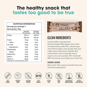 Chief Collagen Protein Bar Double Choc 100% Natural Ingredients Keto &amp Paleo Friendly Snack Gluten Free &amp Low Sugar 12 Pack