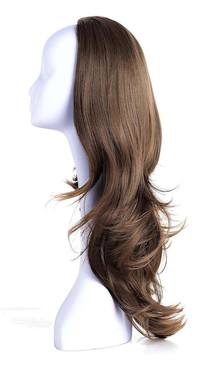 Onedor 22 Semi Curly Hair Women Ladies 3/4 Half Wig Premium Japanese Synthetic fibers Wigs with Secured Mesh Head Cap (10)