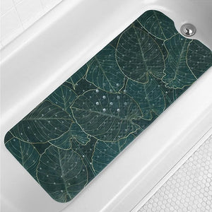 Palm Leaves Bathtub Mat Non Slip 40x16in Palm Leaf Extra Long Bath Mat for Tub Tropical Banana Leaf Plant Anti Slip Shower Mat for Bathroom with Large Drain Holes Suction Cups Quality Bath Mats Decor