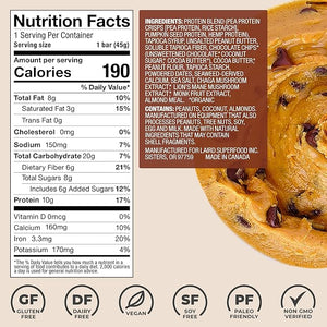 Laird Superfood Functional Protein Bars ? Protein Bar but Better with Real Ingredients Functional Mushrooms 10g Plant-Based Protein 6g Fiber - Non-GMO - Peanut Butter Chocolate Chip 10 Count (Pack