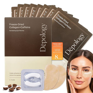 depology Caffeine Under Eye Patches + Freeze-Dried Collagen Under Eye Mask Awakening Eye Patches for Puffy Eyes and Dark Circles&amp Fine Lines 8 Pairs | 2?Step Hydrating &amp Smoothing &amp Revi