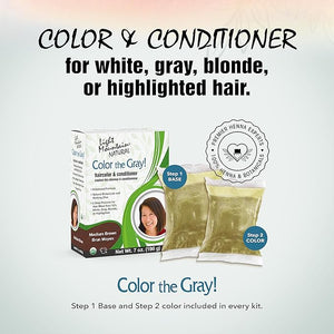 Light Mountain Henna Hair Color &amp Conditioner Color the Gray - Medium Brown Hair Dye for Men/Women 2-Step Chemical-Free Semi-Permanent Hair Color for White Gray and Blonde Hair 7 Oz (Pack of