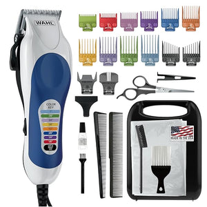 Wahl Clipper USA Color Pro Complete Haircutting Kit with Easy Color Coded Guide Combs - Corded Clipper for Hair Clipping &amp Grooming Men Women &amp Children - Model 79300-1001M