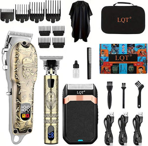 Hair Clippers Set for Men Hair Clipper Trimmer with LED Display Professional Cordless Hair Clipper Shaver Beard Trimmer Hair Cutting Machine for Men Holiday Gift for Him Father's Day Gift
