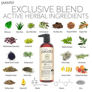 PURA D'OR Professional Grade Biotin Shampoo Clinically Proven Anti-Thinning Hair Care 2X Concentrated DHT Blocker Hair Thickening Products For Women &amp Men 16oz