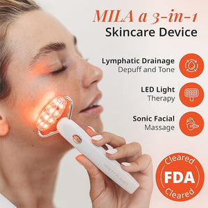 Vanity Planet Mila Contour &amp; Define LED Facial Roller - 3-in-1 Skin Massager with Cooling, Sonic Vibration &amp; Red Light - Ergonomic Anti-Aging Face Tool for Firming &amp; Relaxation