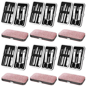 Geosar 12 Sets Manicure Set Nail Clippers Pedicure Kit 8 in 1 Grooming Stainless Steel Kits Nail Care Tools with Travel Case Xmas Gifts Christmas Stocking Stuffers for Men Women(Glitter Pink)