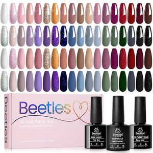 Beetles Winter Gel Nail Polish Set 36 Colors Nail Gel Polish Kit Burgundy Red Blue Green Brown Gold Glitter Pink with Base Top Coat UV LED Needed Manicure Gifts for Women Neutral Elegance