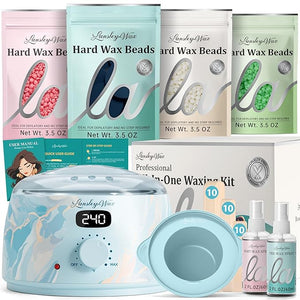 LANSLEYWAX Digital Waxing Kit for Women Men - Water Blue Waxing Machine with 39 Accessories - Hard Wax Kit for Arm Leg Brazilian Bikini Face Sensitive Skin Wax Warmer Hair Removal for Home/Salon Use