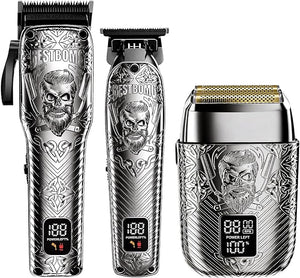 Professional Cordless Mens Hair Clippers &amp Beard Trimmer and Electric Shavers Kits &amp SetsMetal Hair Clippers Cutting Grooming Kit with Long Battery Life for Family Barber Use (Gray)