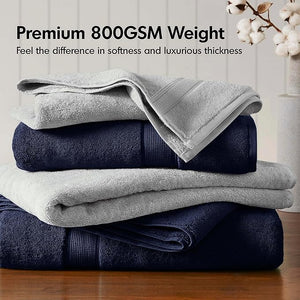 Madison Park 800GSM Bathroom Towel Set of 8 100% Cotton Bath Towel Set for Bathroom Luxurious Highly Absorbent 2 Bath Towels 2 Hand Towels 4 Washcloths Quick Dry Spa Quality Dark Navy