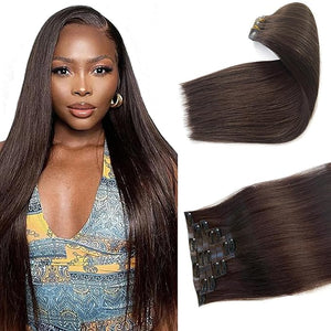 Seamless Clip in Hair Extensions Real Human Hair Dark Brown Hair Extensions Real Human Hair Clip ins Extensions 7pcs 100G 20 Inch Ubetta Clip in Hair Extensions Remy Human Hair Extensions for Women