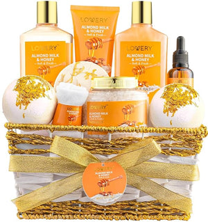 Christmas Gifts for Women Gift Basket for Women - 10 Pc Almond Milk &amp Honey Beauty &amp Personal Care Set - Home Bath Pampering Package for Relaxing - Spa Self Care Kit - Birthday Mom Anniversa