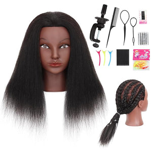 Mannequin Head with Human Hair 14'' Cosmetology Manikin Doll Head with 100% Real Human Hair Mannequin Head for Braiding Hairstylists Cosmetology Students Practice Styling with Free Clamp Holder-Black