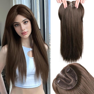 Toppers Hair Pieces for Women 24 Inch Long Straight Top Hair Pieces Hair Extensions Clip Ins Layered Wig Toppers for Thinning Hairs Synthetic Hairline Topper Clip on Hair Toppers Brown