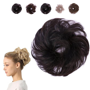 JUVABUN Small Messy Bun Hair Piece - Dark Brown| Curly Hair Buns Hair Piece | Hair Extensions Ponytail| Washable &amp Realistic|Messy Hair Buns Hair Piece Synthetic Hair Bun Scrunchie - Dark Brown