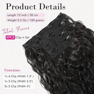 REECHO Clip in Hair Extensions - 12 Short Curly Wavy Hairpieces Invisible Lace Weft Natural Soft Black Brown