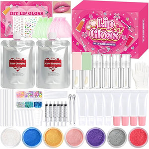 Jcoos 64PCS DIY Lip Gloss Making Kit, DIY Lip Glosses Set to Make Your Own Lip Stick, Fun Craft Makeup Lipglosses, All-Inclusive Moisturizing Handmade Lip Glaze Supplies Set for Beginner Women Girls