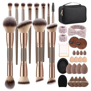 MAGEFY Makeup Brushes 37 Pcs Makeup Kit Multi-functional Makeup Tool Set with Double-End Powder Blush Eyeshadows Brush Make up Brushes Set BagChampagne