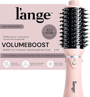 L'ANGE HAIR VolumeBoost 60mm 2-in-1 Ceramic Volumizing Brush Dryer | Fast Drying &amp Styling for Frizz-Free Voluminous Blowouts | Ceramic-Coated Barrel (Blush)