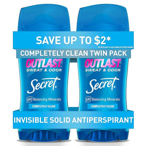 Secret Outlast Antiperspirant Deodorant for Women 72hr Sweat &amp Odor Protection PH Balancing Minerals Invisible Solid Completely Clean Scent 2.6 oz (Pack of 4)