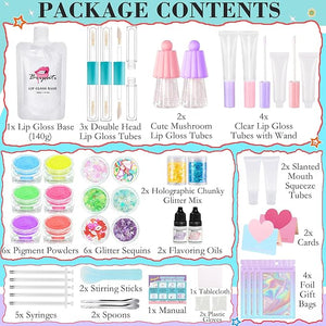 DIY Lip Gloss Making Kit - Make Your Own Lip Glosses Moisturizing DIY Lip Glaze Handmade Glittery Set for Teens Girls Women Makeup Lover Beginner Christmas Birthday Gift