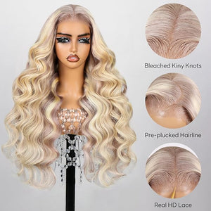 10/613 Lace Front Wigs Human Hair 5x6 Wear and Go Glueless Wigs Human Hair 240% Density Highlight Closure Wigs New Body Wave Wig Pre Cut Lace Bleached Knots (20inch, 5X6 New Body Wave)