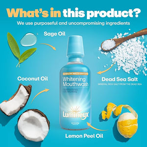 Lumineux Teeth Whitening Kit Peroxide Free for Whiter Teeth Includes 7 Whitening Treatments, 1 Mouthwash, 1 Toothpaste &amp; 1 Bamboo Toothbrush, Dentist Formulated