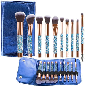 Glitz and Glam Essentials Makeup Brushes 1 Set Rhinestone Makeup Brush Set Professional Beauty Cosmetic Brushes with Bag for Face Make Up Tools (blue)