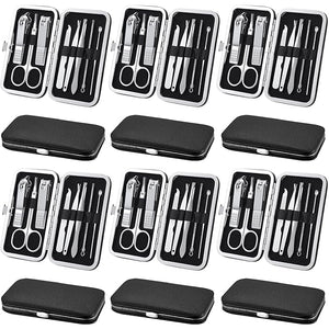 Geosar 12 Sets Manicure Set Nail Clippers Pedicure Kit 8 in 1 Grooming Stainless Steel Kits Nail Care Tools with Travel Case Xmas Gifts Christmas Stocking Stuffers for Men Women(Black)