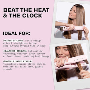 FoxyBae Wet-to-Slay 2-in-1 Hot Air Styler - Ceramic Dryer &amp Straightener - Fast Styling - Boar Hair Bristles - Ionic &amp Tourmaline Tech - Anti-Frizz &amp Less Heat Damage - 98¡ÆF - 257¡ÆF Temp (