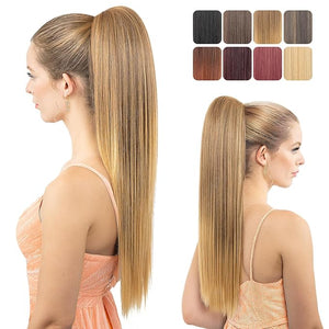 Ponytail Extension, 24" Long Straight Claw Clip Ponytail Extension clip on ponytails hair clip Hair claw clip Fake Ponytail Hairpieces for Women - Golden Blonde to Ash Blonde
