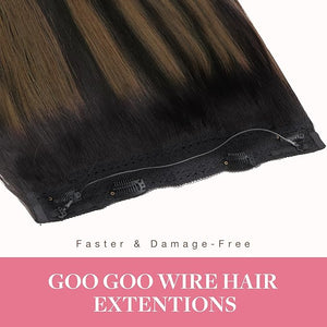 GOO GOO Wire Hair Extensions Human Hair 1B/6/1B Natural Black with Chestnut Brown Balayage 16inch 95g Invisible Wire Hair Extensions with Transparent Seamless Fish Line Hairpiece