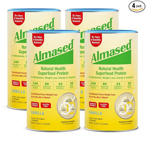 Almased Vanilla Meal Replacement Shake - Low-Glycemic High Plant Base Protein Powder- Nutritional Weight Health Support Supplement - Vanilla Flavor - 17.6 oz (1.1 Pound (4 Pack))