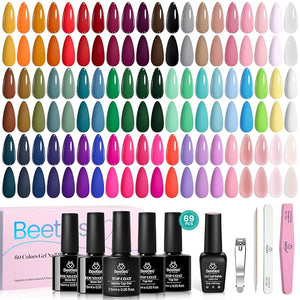 Beetles Winter Gel Nail Polish Set - Emotional Spectrum 69PCS 60 Colors Gel Polish Kit Base Coat Glossy &amp; Matte Top Coat UV Led Soak off Collection Brown Red Black Nude White Christmas Gifts for W