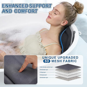 Full Body Bath Pillow for Tub - Extra Long &amp; Thick Tub Pillow with Head, Back &amp; Lumbar Support, 168 Non-Slip Suction Cups, Soft 5D Mesh Spa Cushion, Fits All Tubs-Gift for Soaking(Gray)