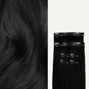Luxy 100% Remy Human Hair Extensions for Thin Hair Thinning Hair Fill-Ins ? 6 Seamless Wefts Multi-Dimensional Color Blend - Natural-Looking Volume &amp Coverage 50 grams 12 Jet Black Thinning