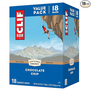 CLIF BAR - Chocolate Chip - Made with Organic Oats - 10g Protein - Non-GMO - Plant Based - Energy Bars - 2.4 oz. (18 Pack)
