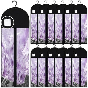 Thinkday 12pcs Extra Long Wig Storage Bags Bulk with Hanger and Labels 31.5 Inch Wig Storage for Multiple Wigs for Home Travel Closet Extensions Accessories