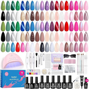 Beetles Gel Nail Polish Kit with U V Light - Gift Box Wild Gleam Collection 36 Colors Nail Polish Kit 75 Pcs for Women Girls Gel &amp; Top Base Coat with Brushes &amp; False Nails Tip Must Have Salon