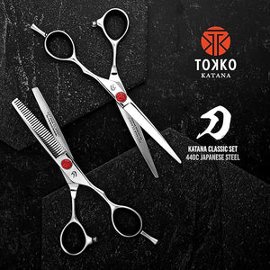Katana Classic Professional 6.5 Shear Set by Tokko Shears Premium 440C Japanese Steel Regular and Thinning Scissors for Barbers and Salon Professionals