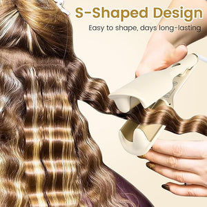 GREEN BREATH Curling Iron Hair Crimper Waver - 1.25 Inch Wave Curling Iron with Anti-Scald Hair Crimper Ionic Deep Waver Hair Curler Tool with Ceramic 2 Barrel 30 Min Auto Shut Off LED Display