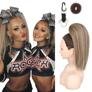 SEIKEA Cheer Ponytail Hair Piece 14 Straight Cheerleader Hairpiece Ponytail Extension for Cheer Competitions Dance Costume Dress up Soft Natural Look for Girls Teens White Blonde/Ash Brown
