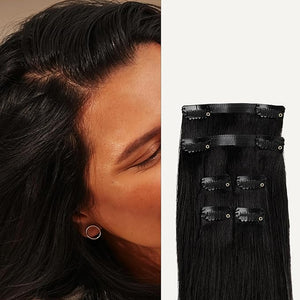 Luxy 100% Remy Human Hair Extensions for Thin Hair Thinning Hair Fill-Ins ? 6 Seamless Wefts Multi-Dimensional Color Blend - Natural-Looking Volume &amp; Coverage 50 grams 12" Off Black Thinning