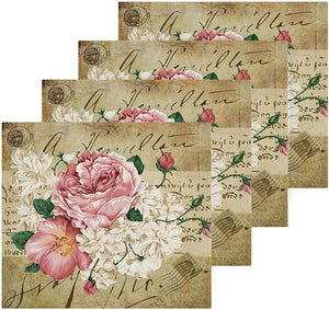 Roses Cotton WashclothsVintage Shabby Chic Pink Rose Flowers Fingertip Towel Face Cloths Absorbent Wash Cloths Quick Drying Bath Cloths for BathroomSpaGymKitchen12 x 12 InchSet 6