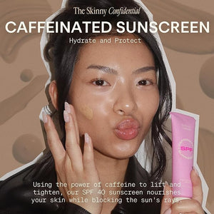 The Skinny Confidential Tinted Sunscreen, SPF 40 - Fragrance Free Face Moisturizer with No White Cast - Non-Greasy &amp; Lightweight Caffeinated Mineral Sunscreen Lotion with Zinc Oxide &amp; Titanium